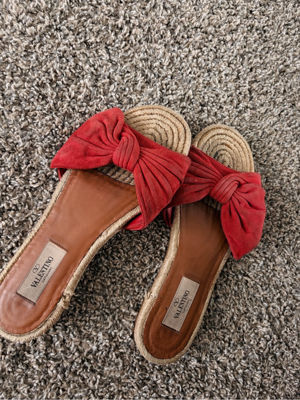 Valentino Red Bow Espadrille Slide Sandals with Jute Sole
